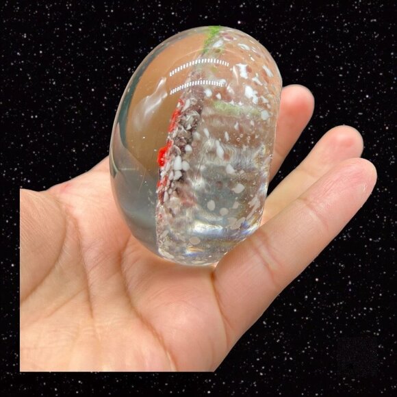 Vintage Art Glass Paperweight Cherry Tree w White Dots Round Sphere Glass 2.5”W - Picture 7 of 12